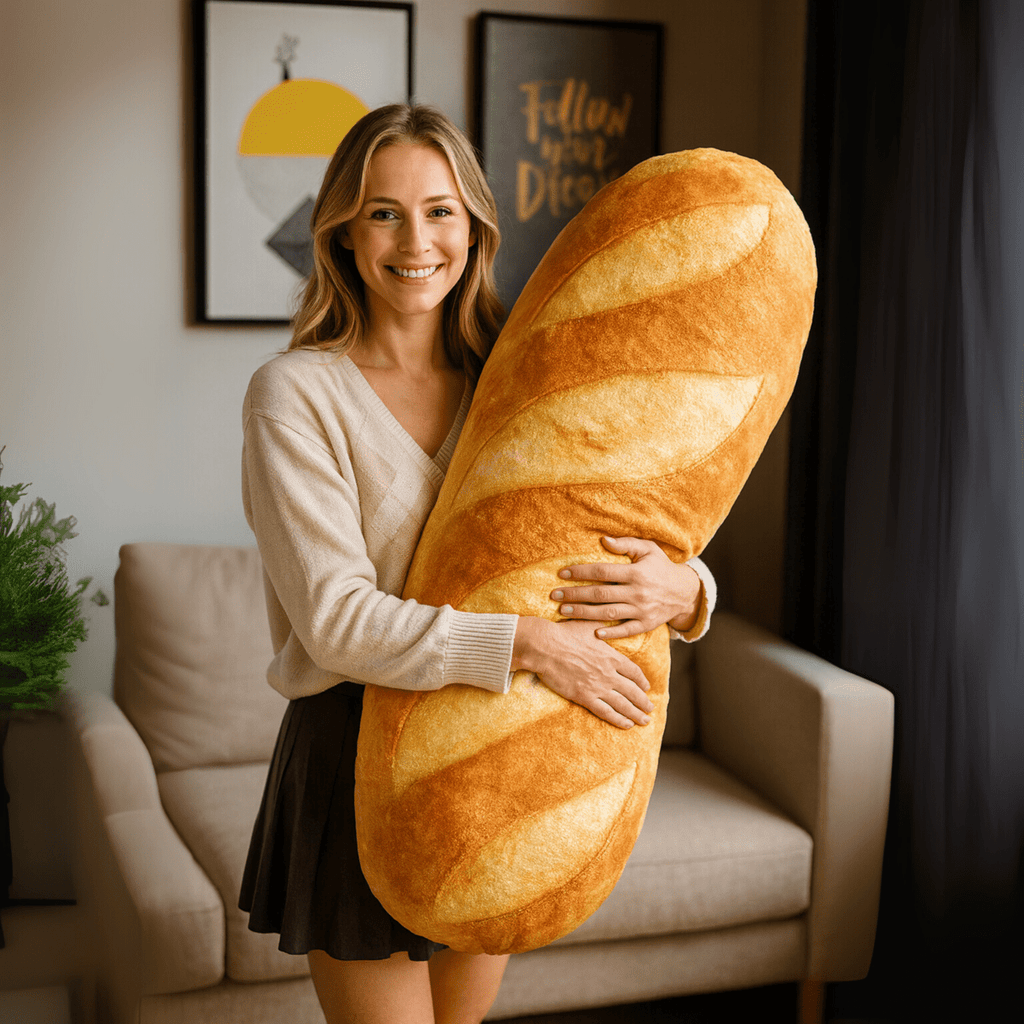 Baguettina Plyšový Polštář ve Tvaru Bagety pro Teplé Domácí Pohodlí
