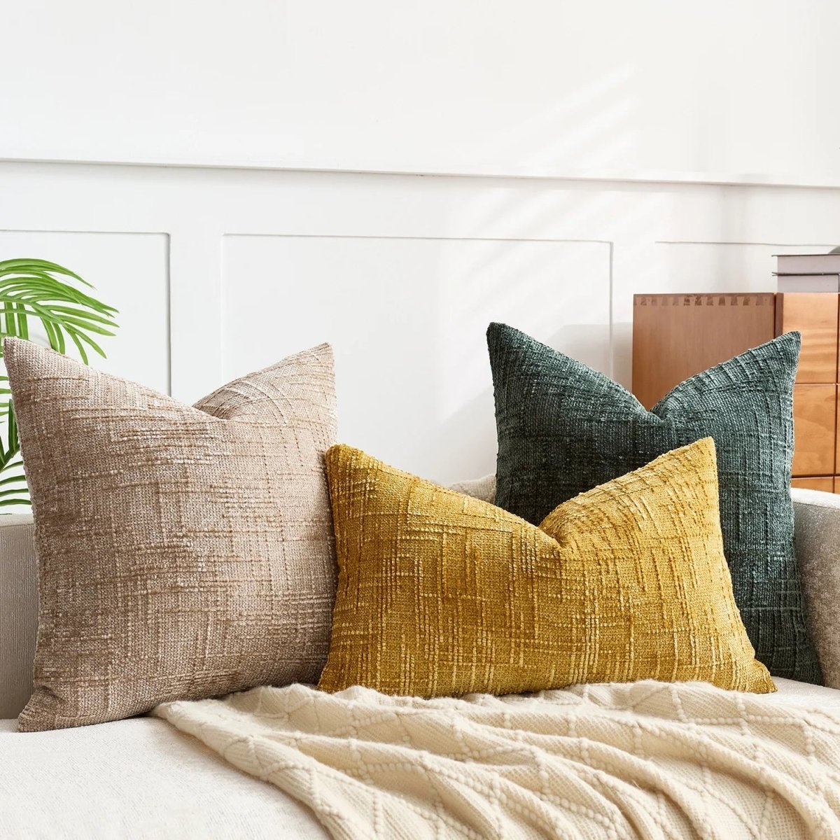 BAMBOCHEN Chenille Throw Pillow With Bamboo Texture For Elegant Home Decor