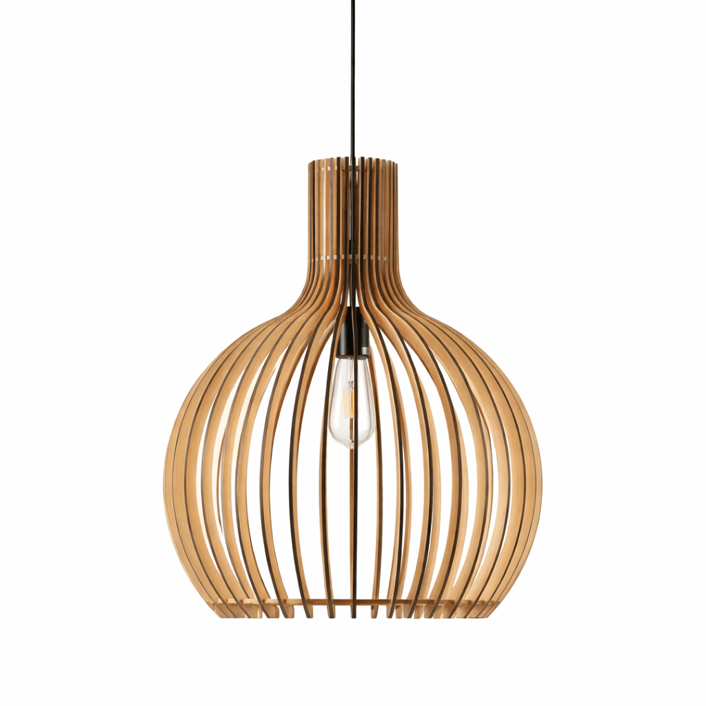 Bambus Pendellampe Rustikk Trebur Taklampe E27