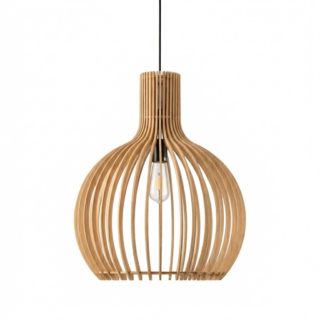 Bambus Pendellampe Rustikk Trebur Taklampe E27