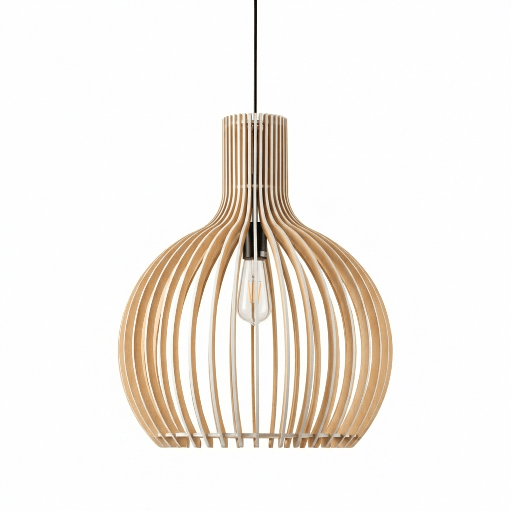 Bambus Pendellampe Rustikk Trebur Taklampe E27