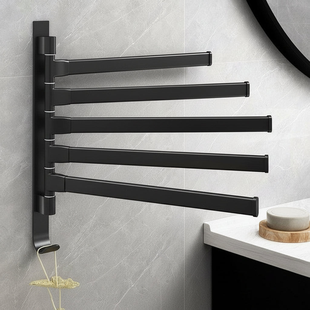 BATHARC Suport pentru prosoape cu cinci brațe și brațe rotative, finisaj negru mat