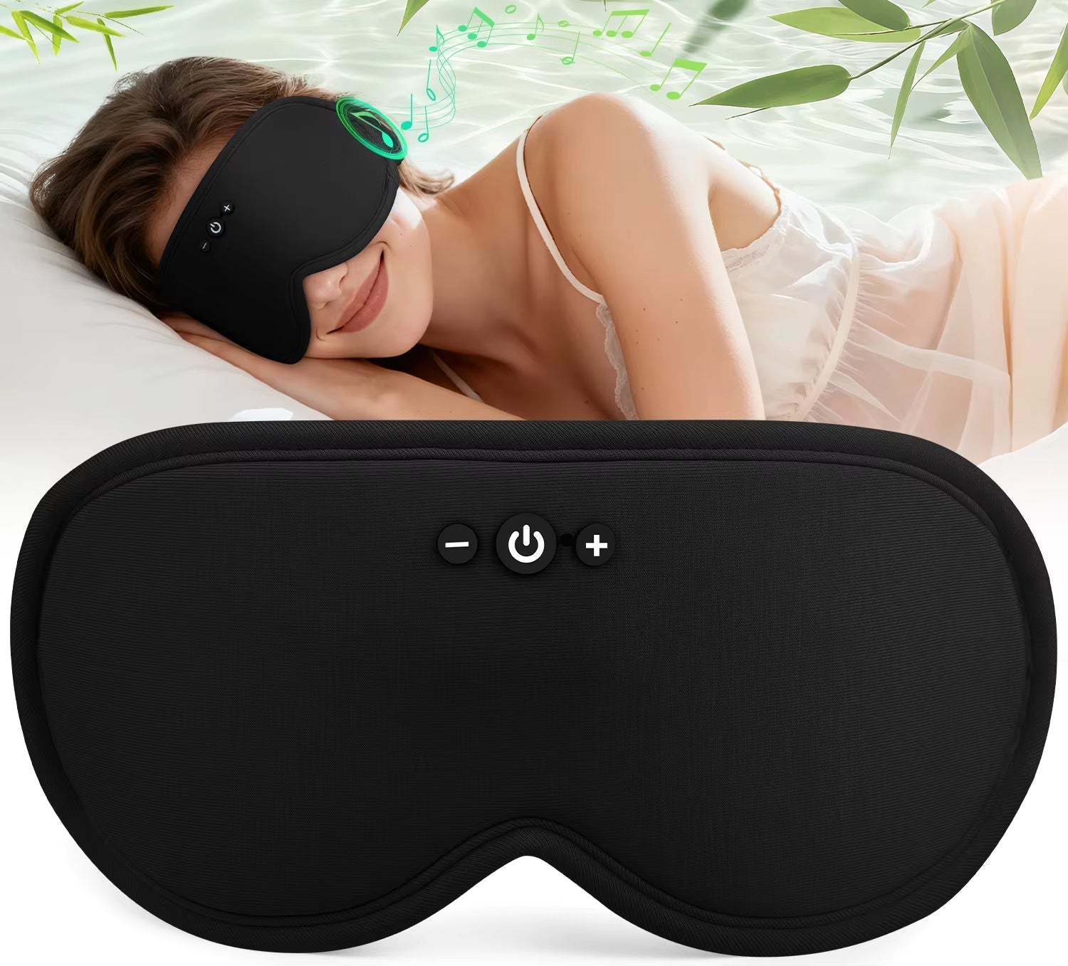 Máscara de Olhos 3D Serene Sleep Bluetooth 5.4, Respirável, Bloqueio de Luz, Sem Pressão Lateral