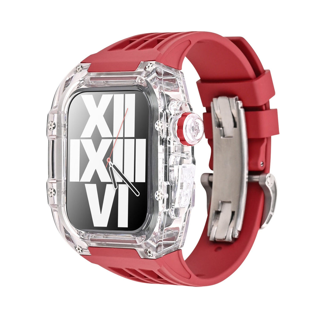 RM V30 Glacier-serien Fluororubber Gennemsigtigt Cover Gummibånd Mod Kit til Apple Watch