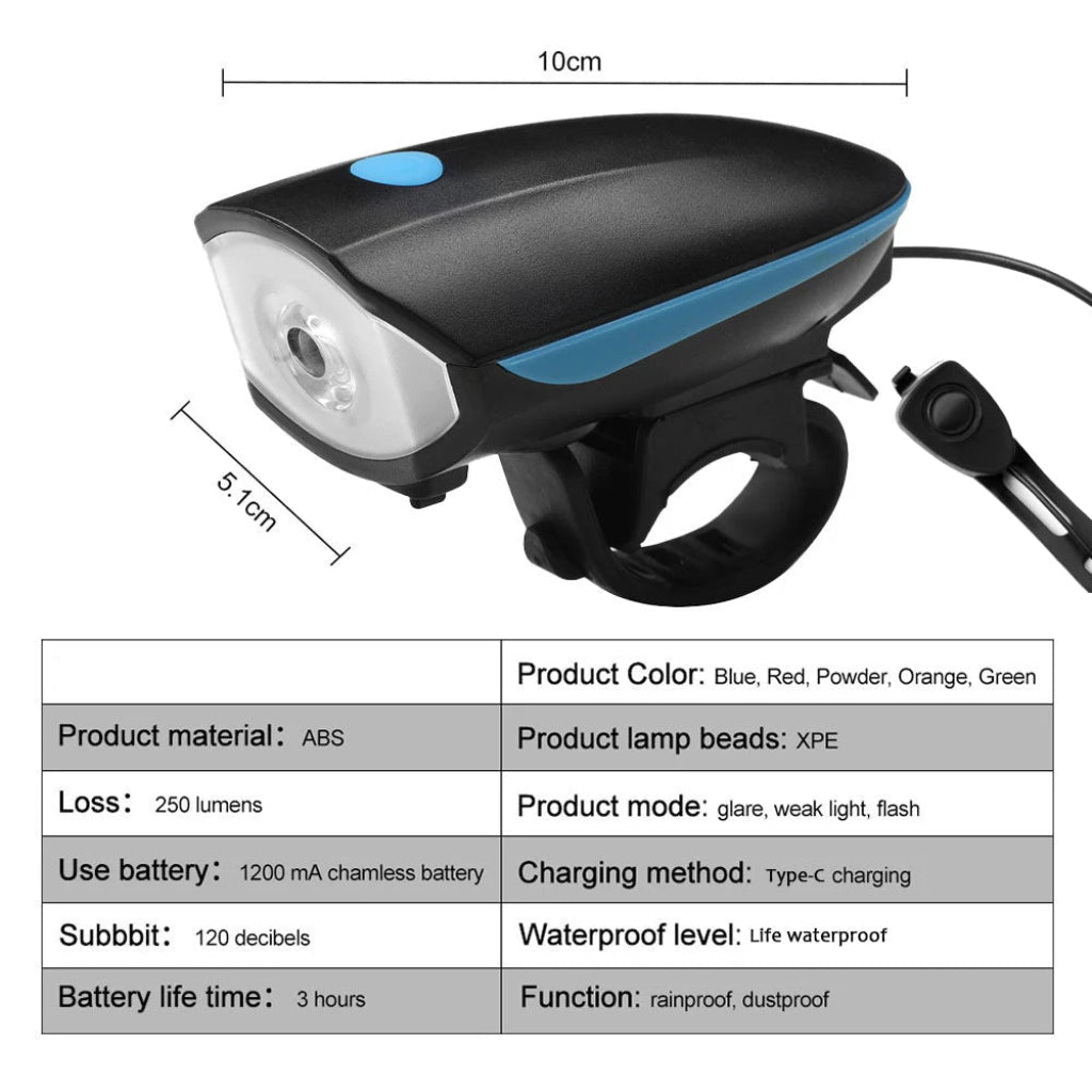 BIKEALERT Lampe de vélo rechargeable avec klaxon pour une conduite plus sûre
