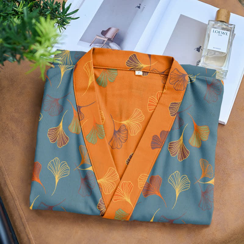 BILORAE Ginkgo bavlněný župan s kimono siluetou pro prodyšné pohodlí