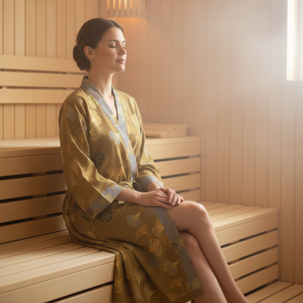BILORAE Ginkgo bavlněný župan s kimono siluetou pro prodyšné pohodlí