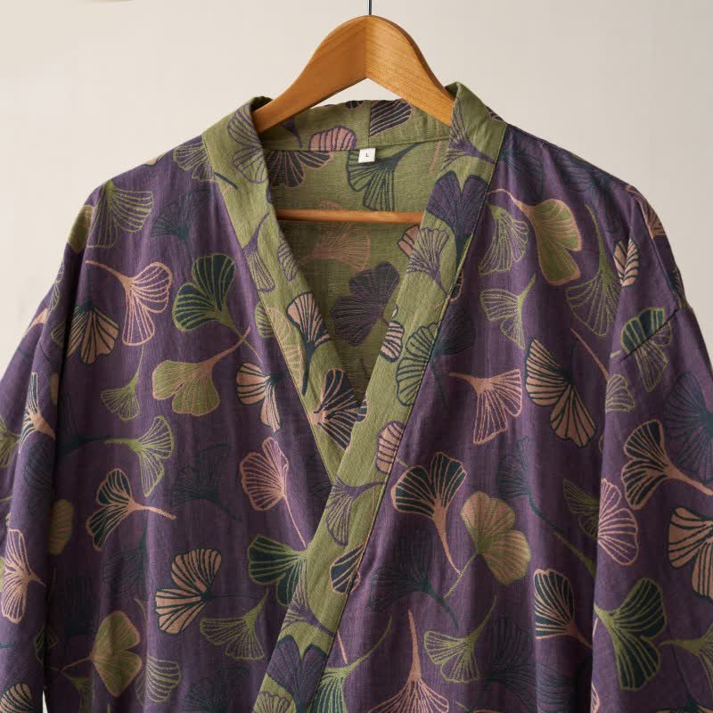 BILORAE Ginkgo bavlněný župan s kimono siluetou pro prodyšné pohodlí