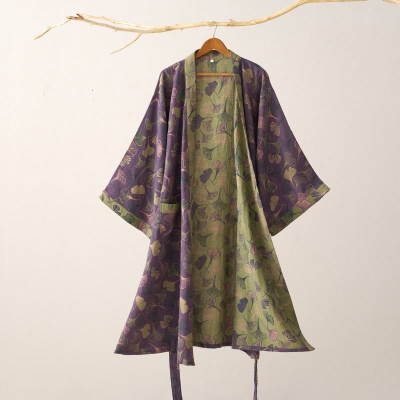 BILORAE Ginkgo bavlněný župan s kimono siluetou pro prodyšné pohodlí