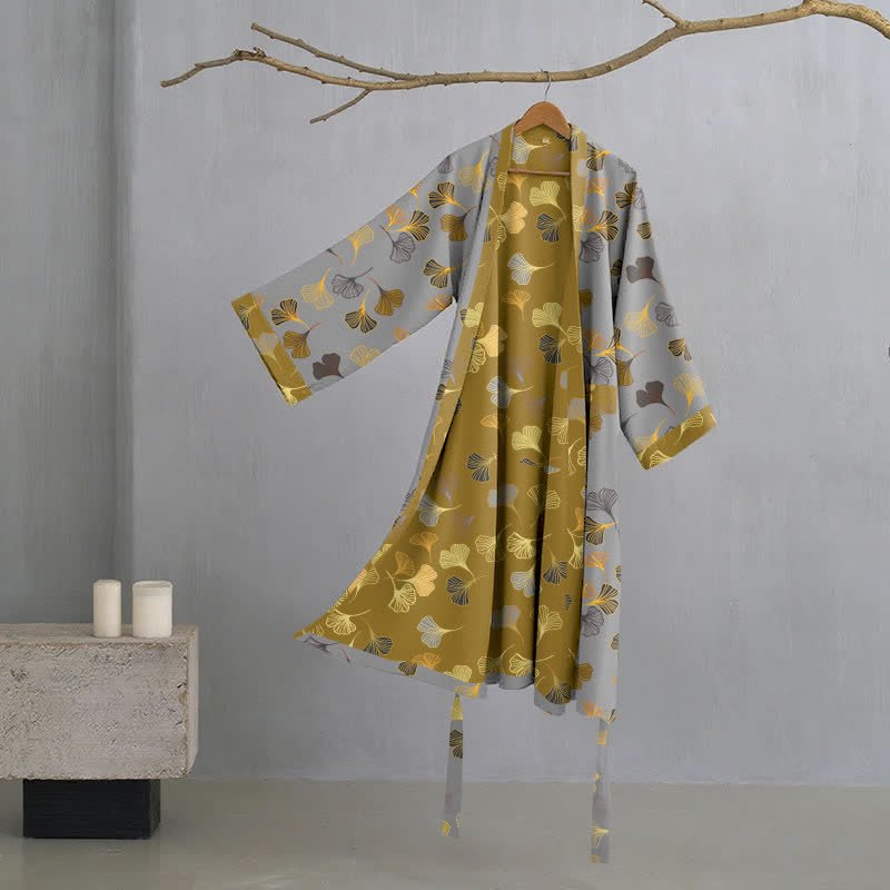 BILORAE Ginkgo bavlněný župan s kimono siluetou pro prodyšné pohodlí