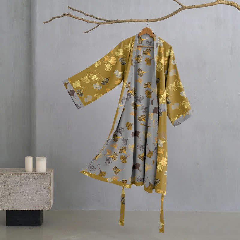 BILORAE Ginkgo bavlněný župan s kimono siluetou pro prodyšné pohodlí