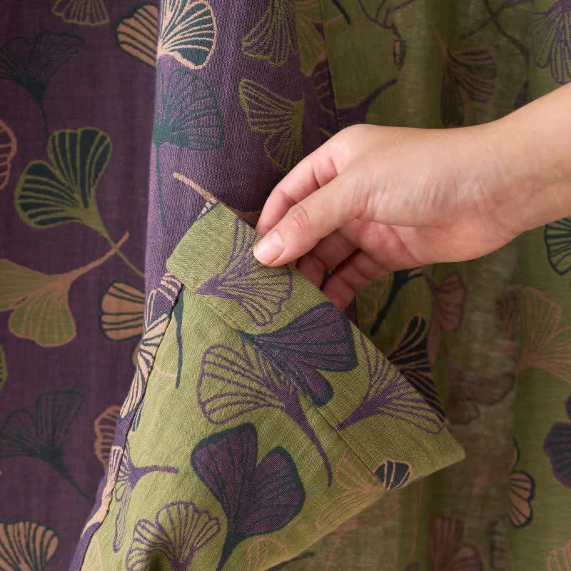 BILORAE Ginkgo bavlněný župan s kimono siluetou pro prodyšné pohodlí