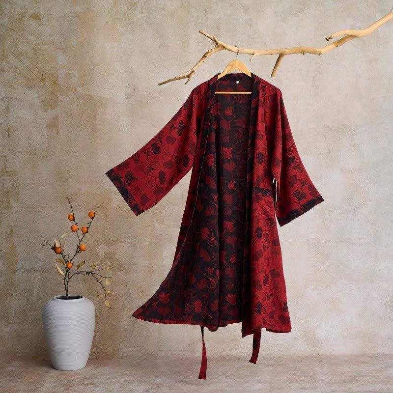 BILORAE Ginkgo bavlněný župan s kimono siluetou pro prodyšné pohodlí