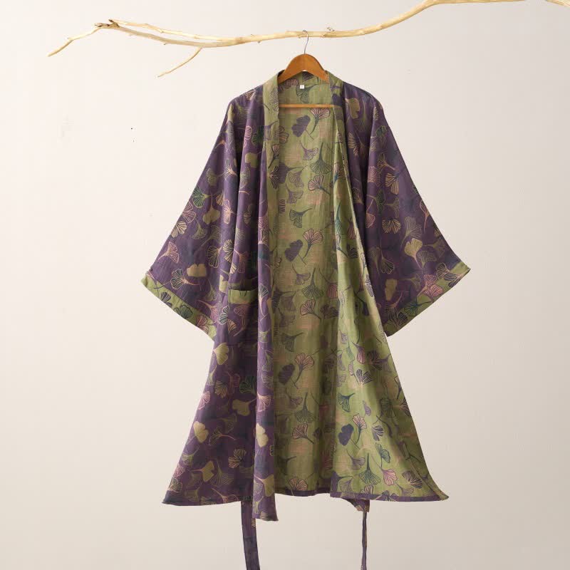 BILORAE Ginkgo bavlněný župan s kimono siluetou pro prodyšné pohodlí