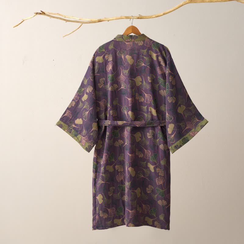 BILORAE Ginkgo bavlněný župan s kimono siluetou pro prodyšné pohodlí