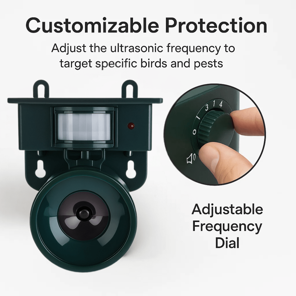 Disuasor de aves con sensor de movimiento FeatherBlock para espacios exteriores tranquilos
