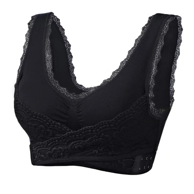 Trådløs frontkryds-lace-bh med justerbar sidebøjle