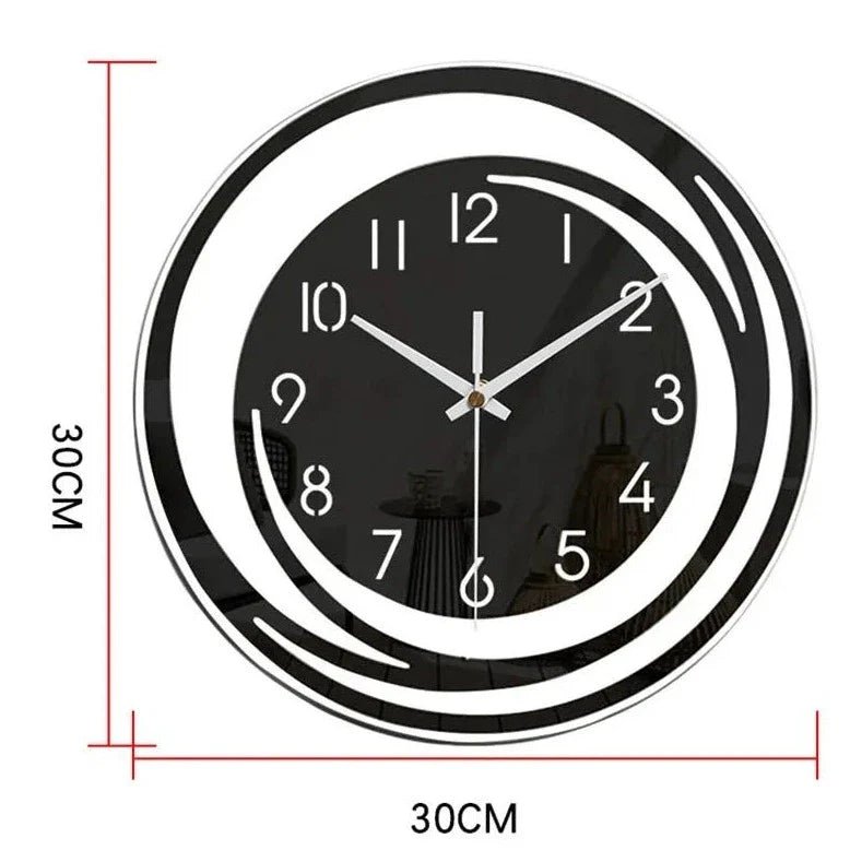 BLACKHOUR Snygg svart väggklocka med tyst gång