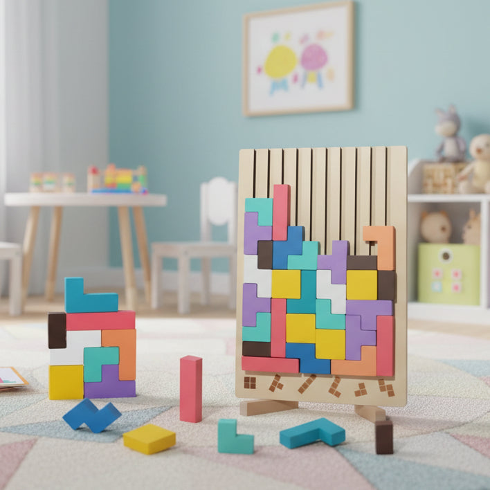 BLOCKWISE Trä Tetris Stapelleksak för att Lära och Leka