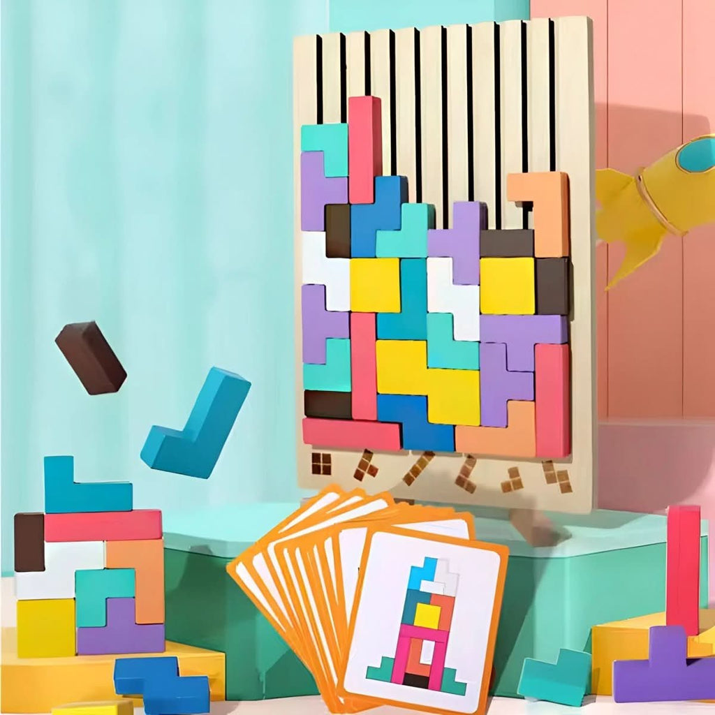 BLOCKWISE Trä Tetris Stapelleksak för att Lära och Leka