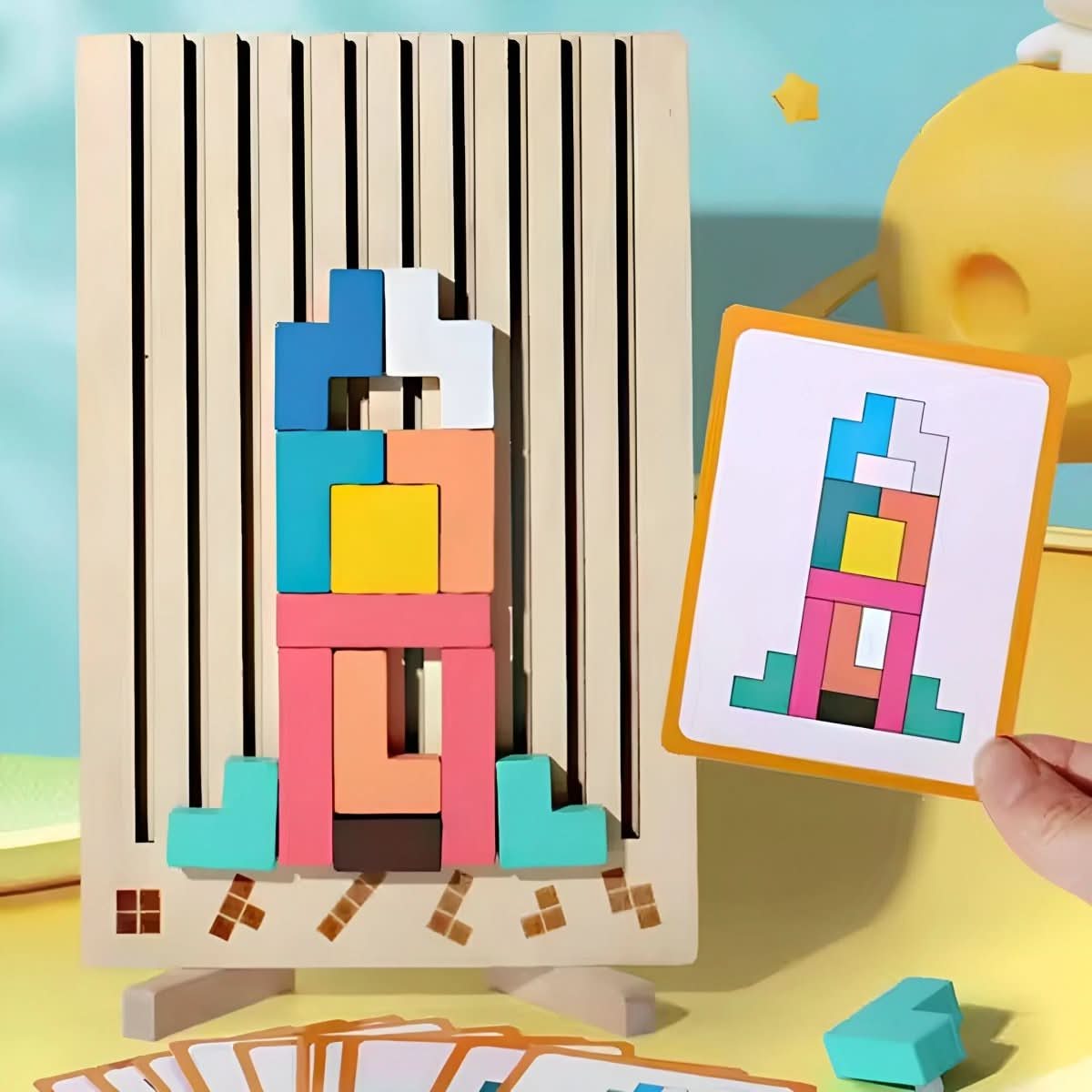 BLOCKWISE Trä Tetris Stapelleksak för att Lära och Leka