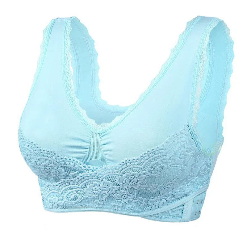 Trådløs frontkryds-lace-bh med justerbar sidebøjle