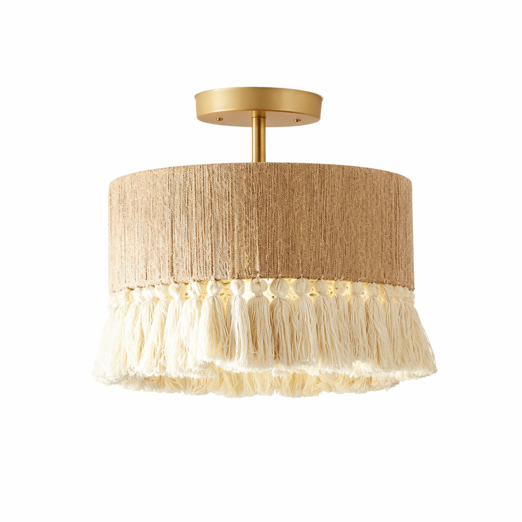 Boho Hamp Tau Lysekrone Med Rattan Dusker For Spisestue