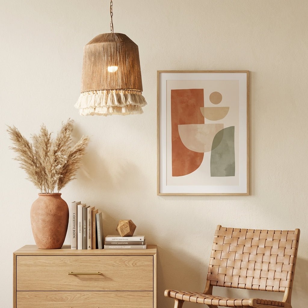 Boho Hamp Tau Lysekrone Med Rattan Dusker For Spisestue