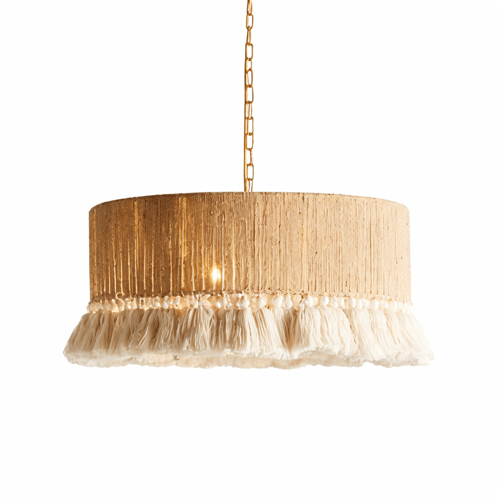 Boho Hamp Tau Lysekrone Med Rattan Dusker For Spisestue