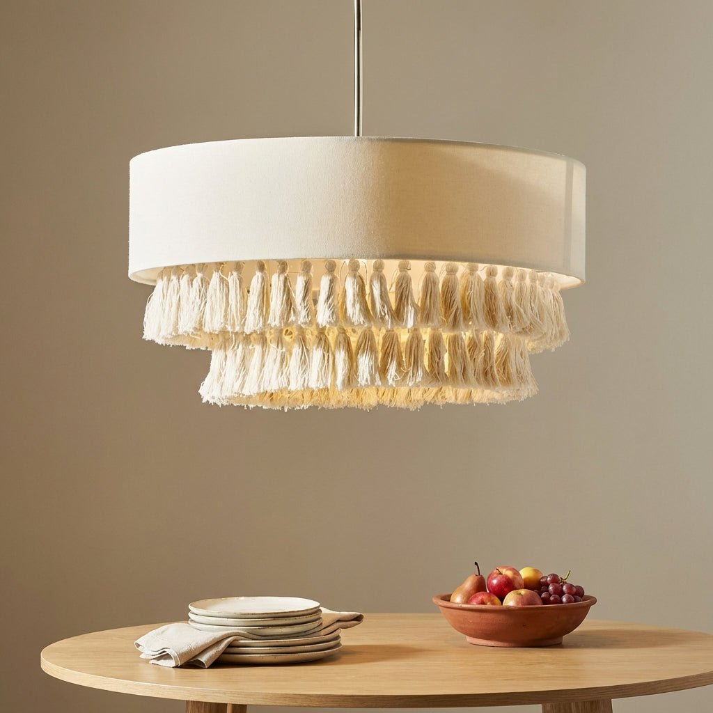 Boho Hamp Tau Lysekrone Med Rattan Dusker For Spisestue