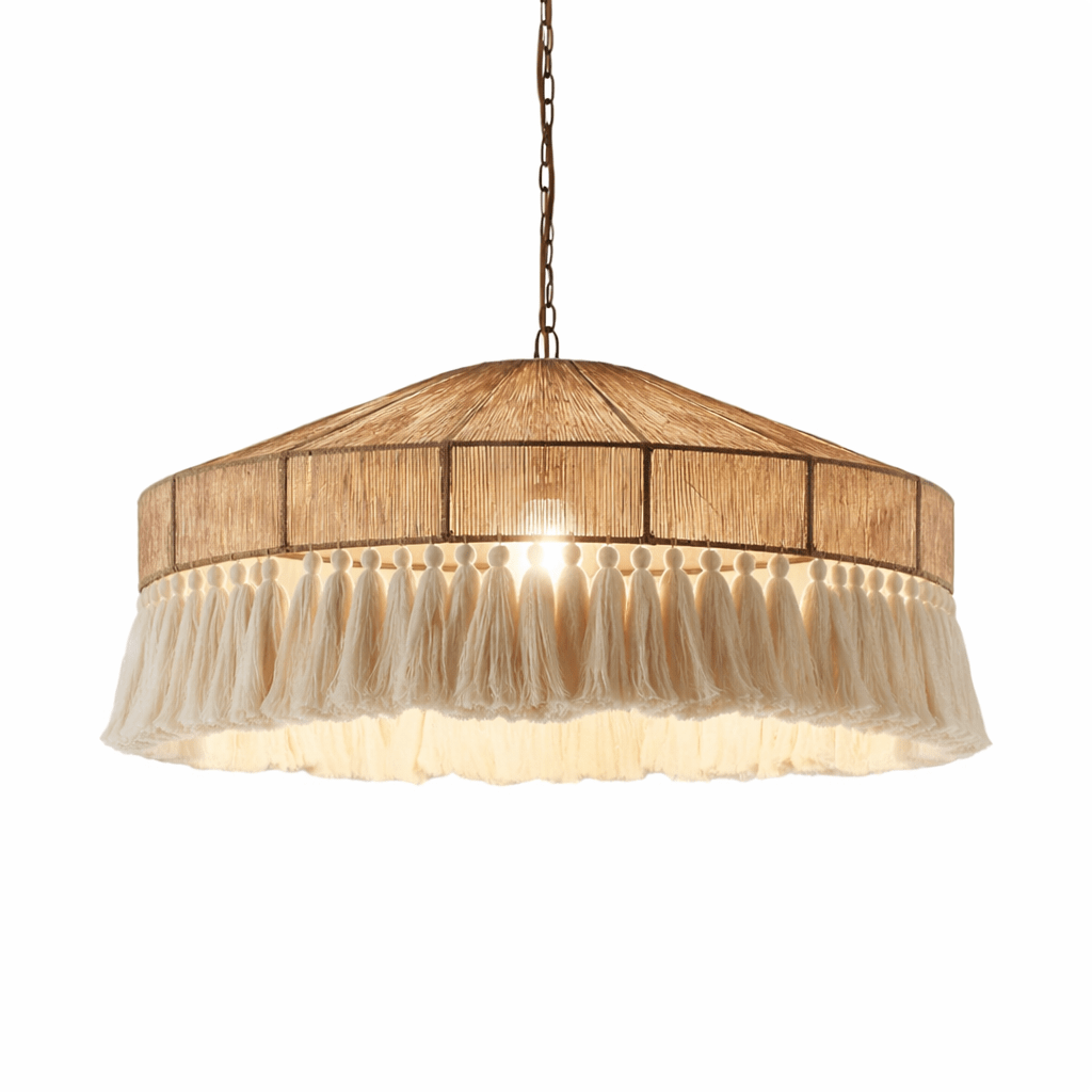 Boho Hamp Tau Lysekrone Med Rattan Dusker For Spisestue