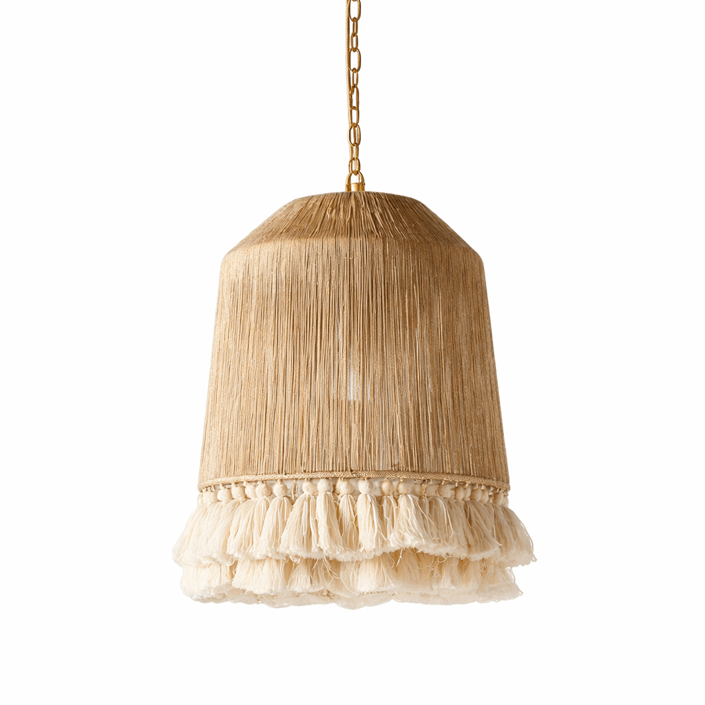 Boho Hamp Tau Lysekrone Med Rattan Dusker For Spisestue