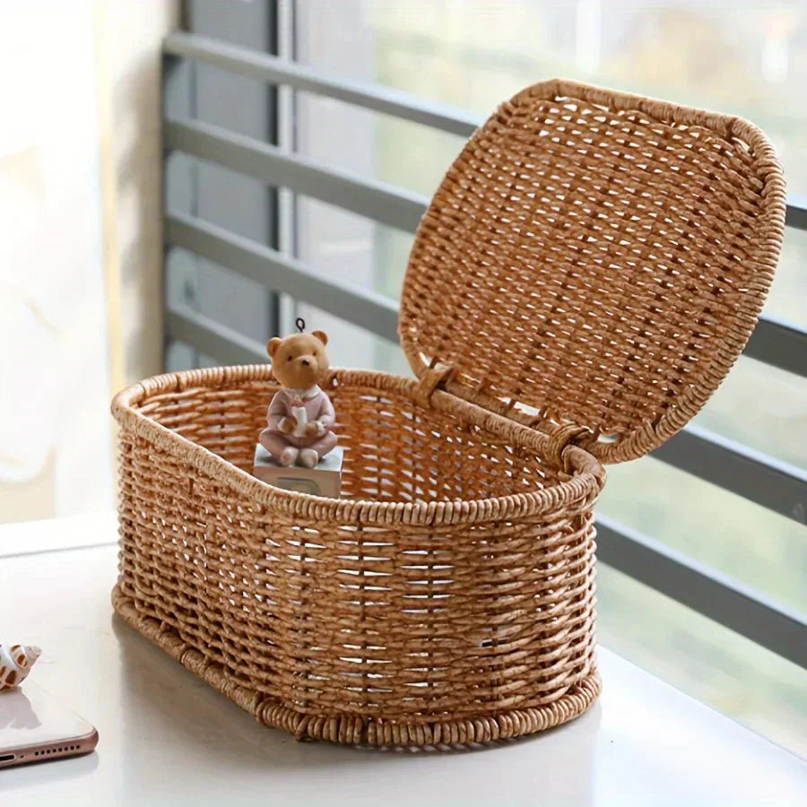 BOHOVINE Boho Imitation Rattan Basket For Stylish Home Organization