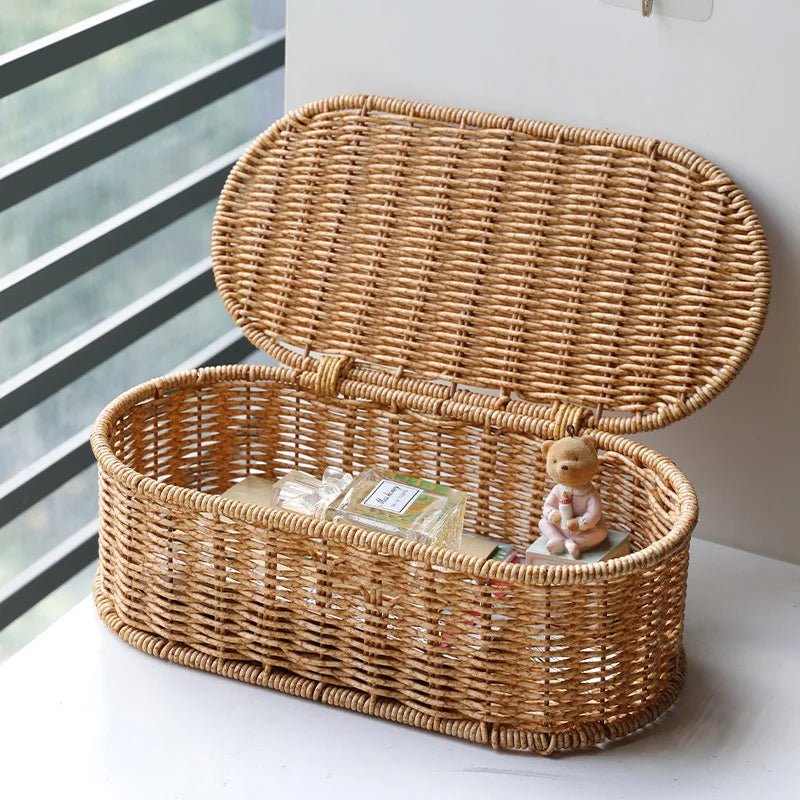 BOHOVINE Boho Imitation Rattan Basket For Stylish Home Organization