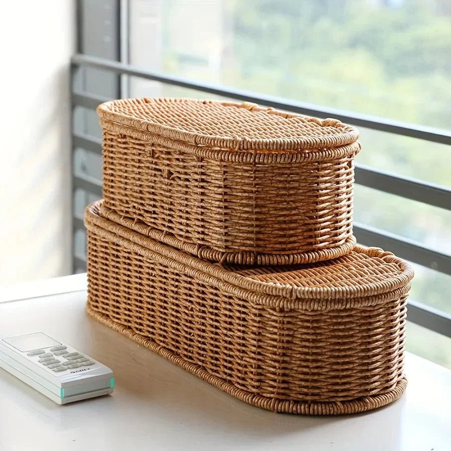 BOHOVINE Boho Imitation Rattan Basket For Stylish Home Organization