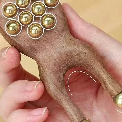 BRASSFLOW Holz-Gesichtsgua Sha Massagegerät mit Messingperlen zur Entspannung
