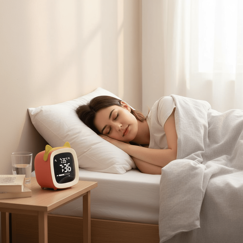 BunnyGlow natlampe vækkeur med digitalt display og timer