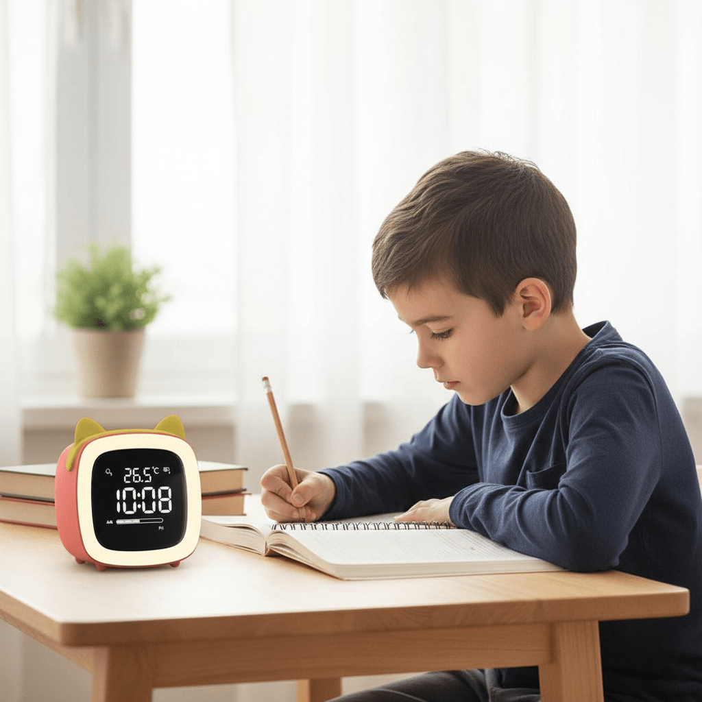 BunnyGlow natlampe vækkeur med digitalt display og timer