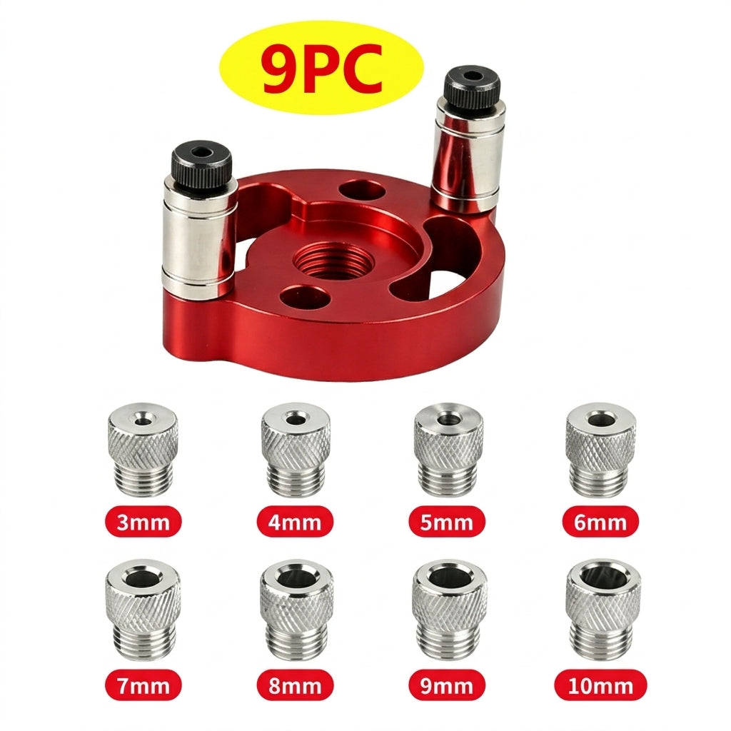 Guide de perçage pour assemblage bois en aluminium avec trous auto-centreurs
