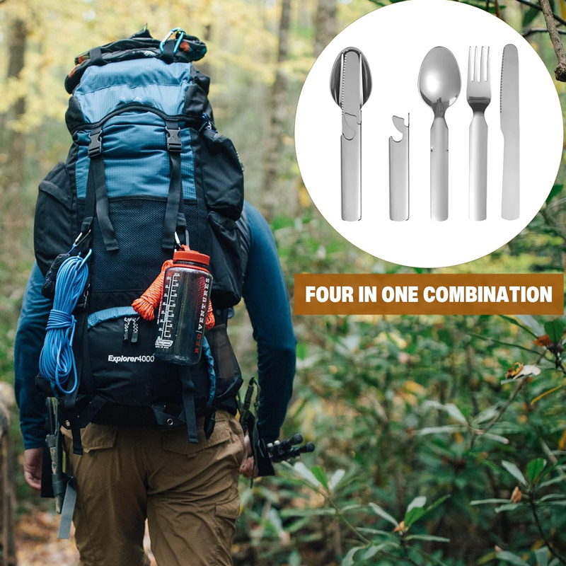 Outdoor Foldable Cutlery Set Stainless Steel 4 Tools