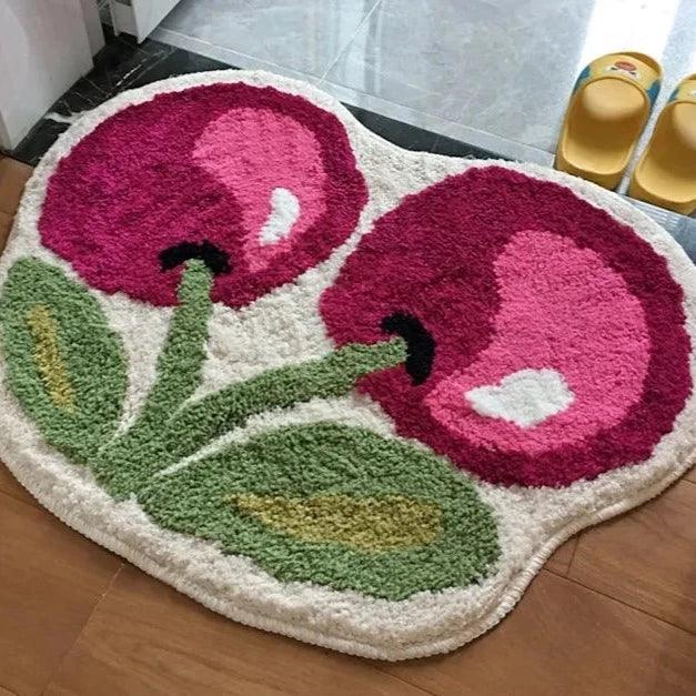 CHERRYSTEP Soft Anti Slip Bath Mat With Cherry Theme And High Absorbency