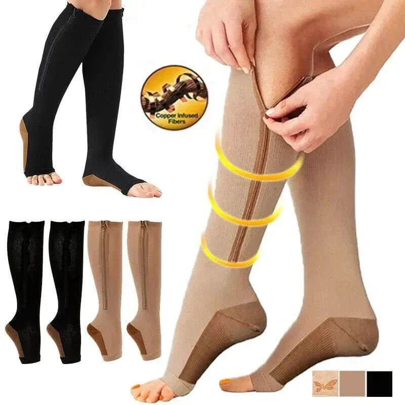 CIRCULOFLEX Open Toe Zip Compression Socks 20-30 mmHg