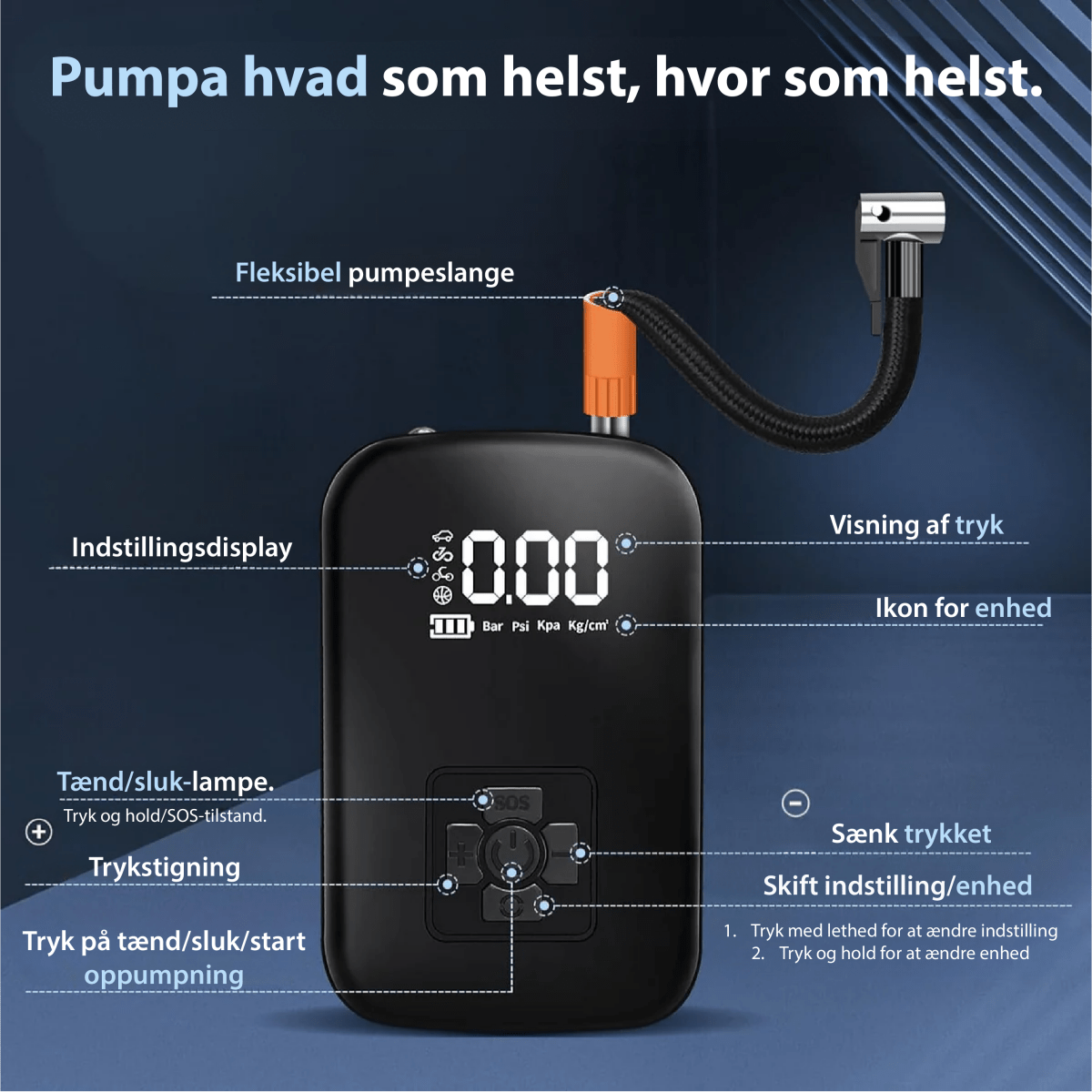 Kompakt elektrisk luftpumpe bærbar oppusterværktøj til dæk, bolde og madrasser