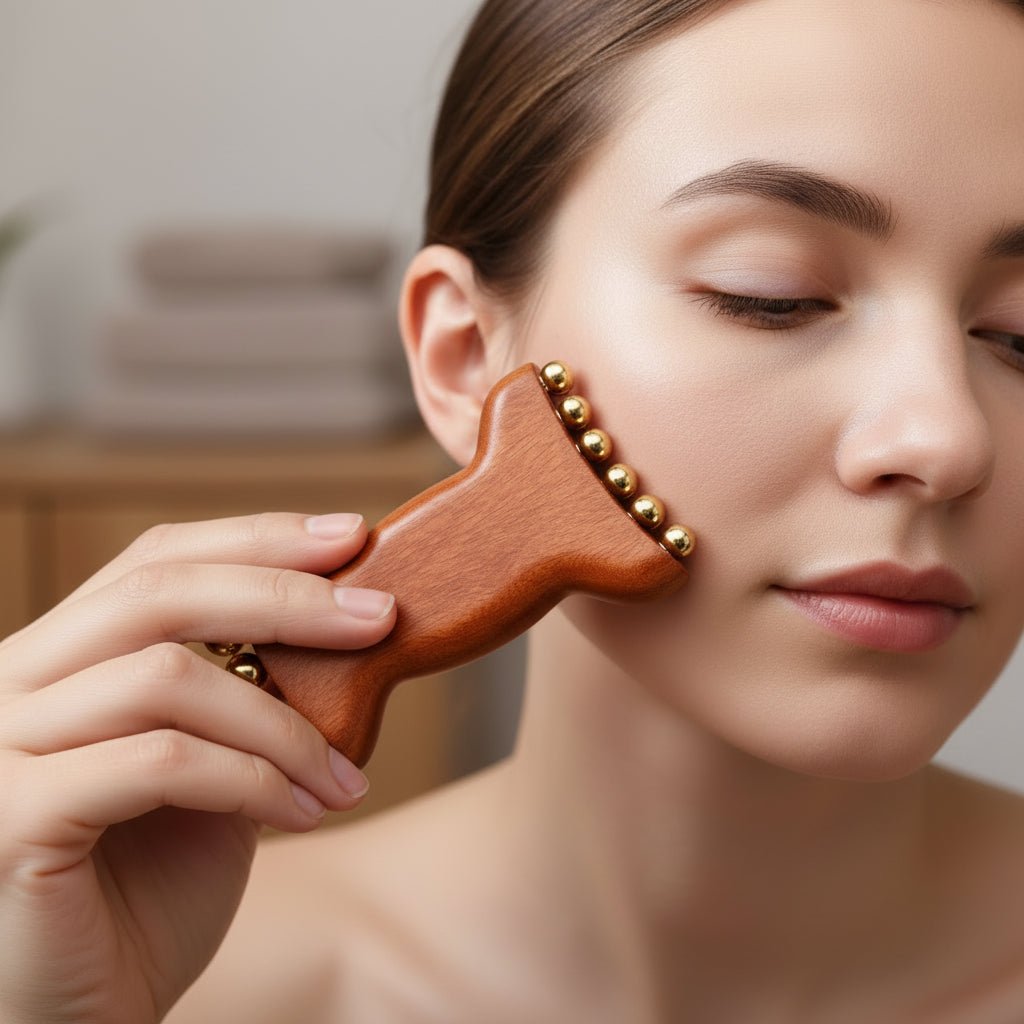 COPPERROLL ansigtsdetox-massager med kobbertræ til lymfedrænage og Gua Sha