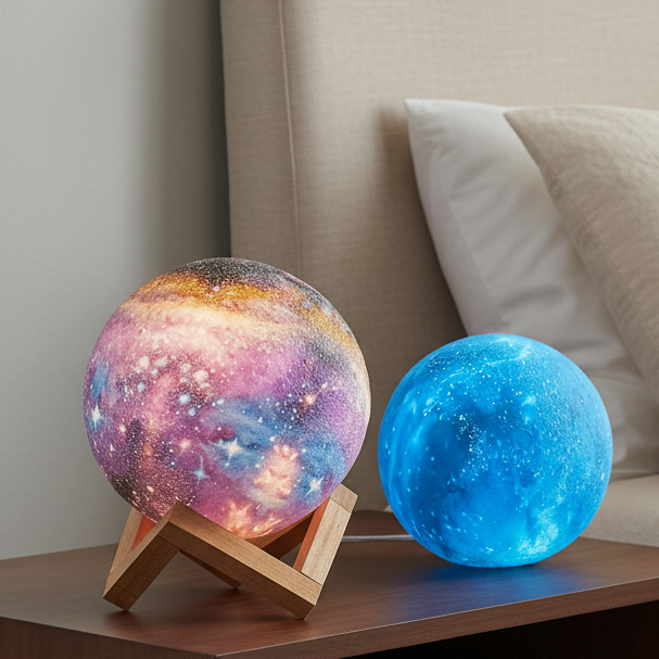 CosmoShine Farverig Månenatlampe med Fjernbetjening