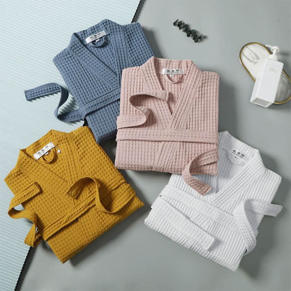 CottonLuxe Vaffel V-hals Badekåbe Fremstillet Af 100 Procent Bomuld