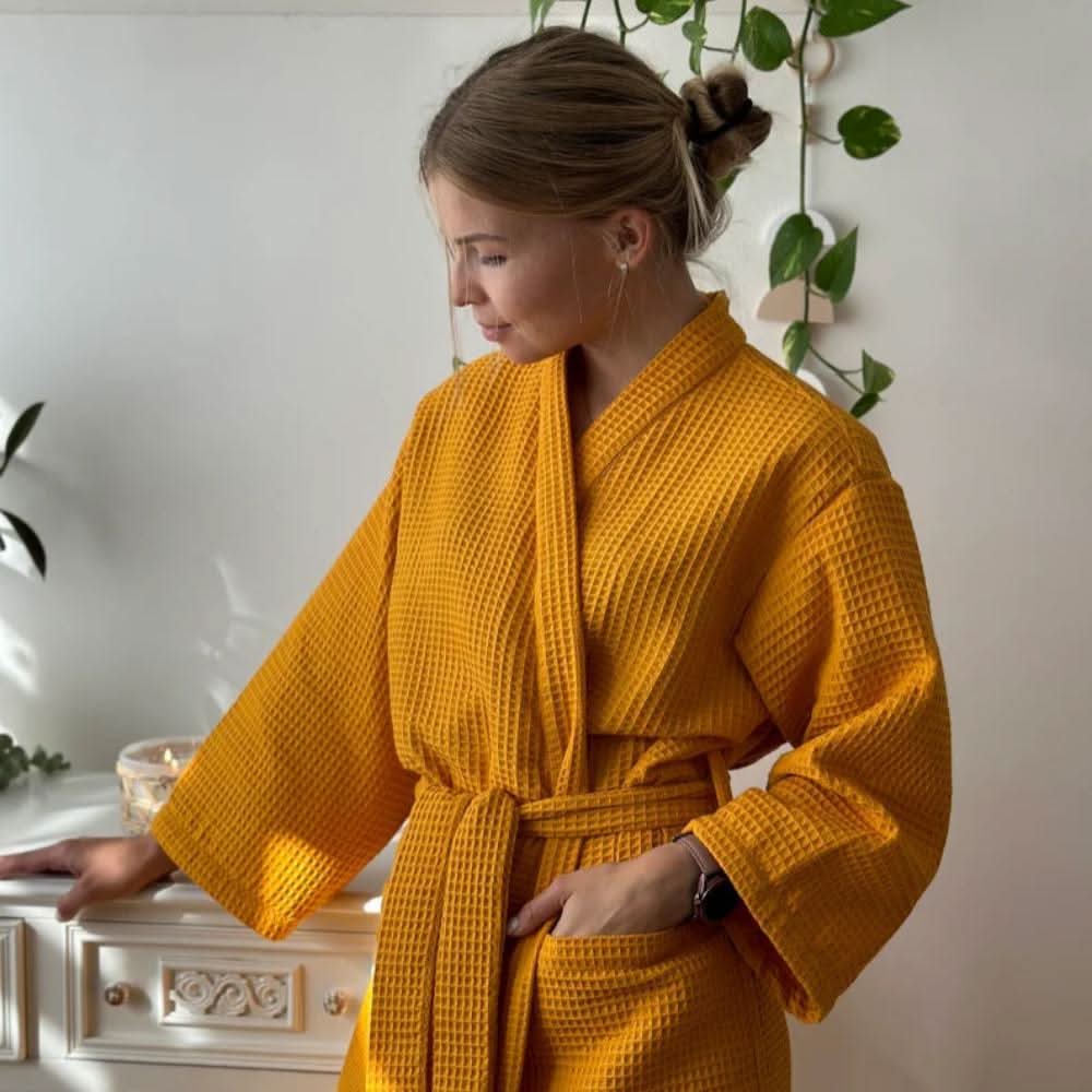 CottonLuxe Vaffel V-hals Badekåbe Fremstillet Af 100 Procent Bomuld