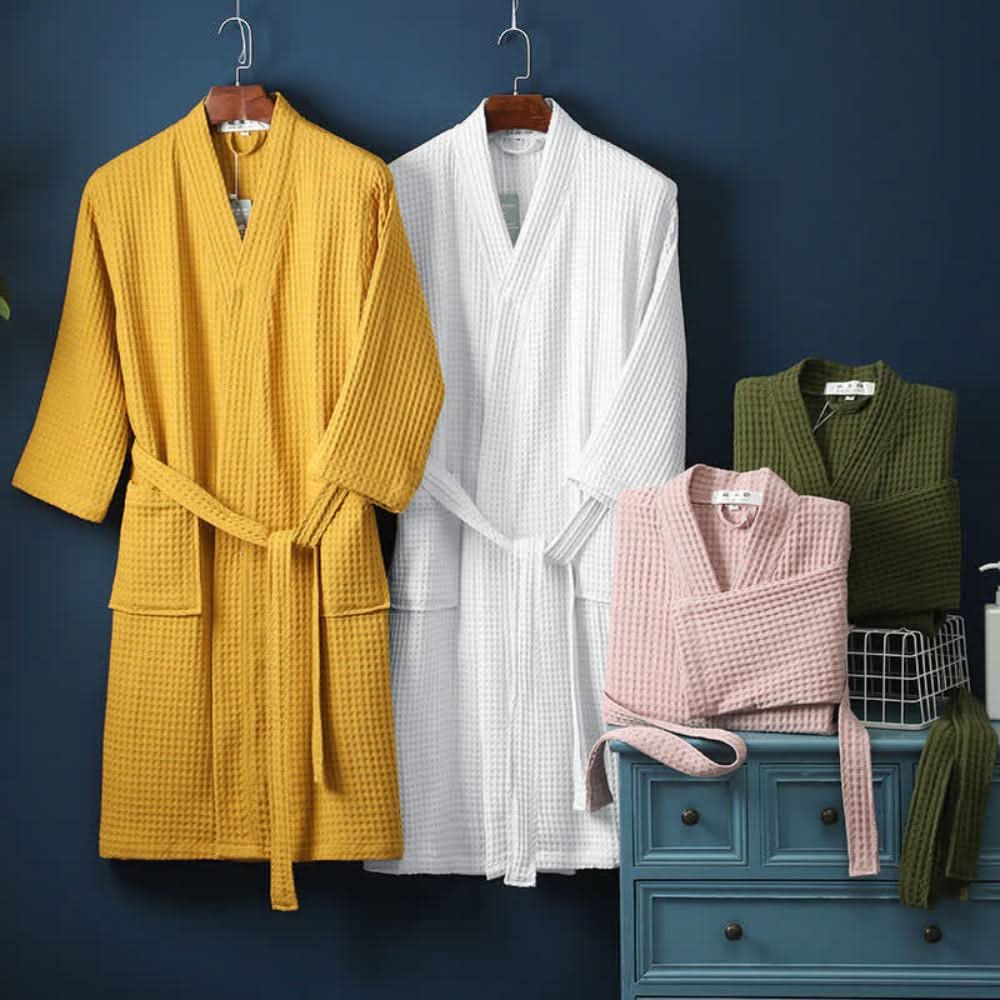 CottonLuxe Vaffel V-hals Badekåbe Fremstillet Af 100 Procent Bomuld