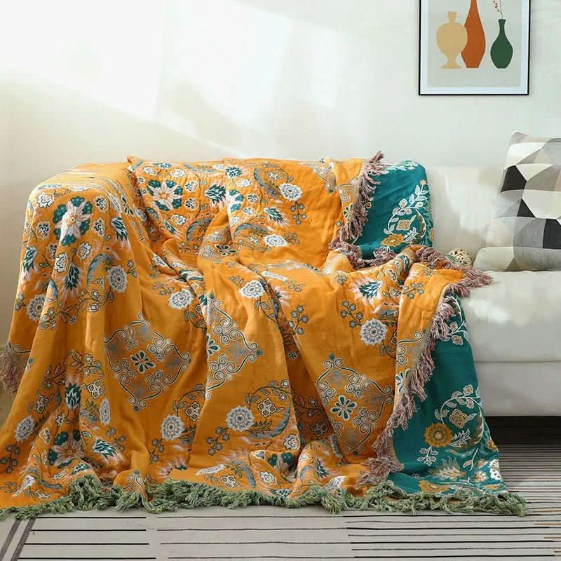 Hyggeligt luksus bomuldsplaid med elegant boho jacquard sofaplaid og sengetæppe