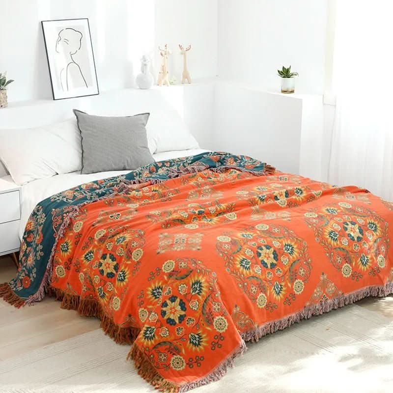Hyggeligt luksus bomuldsplaid med elegant boho jacquard sofaplaid og sengetæppe